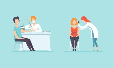 Doktor Terapist Muayene Hasta Vektörü ile Tıbbi Sağlık Kontrolü