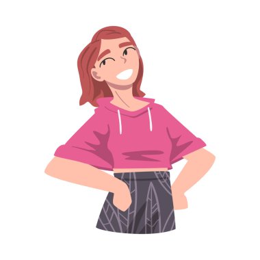 Mutlu Neşeli Kız, Genç Kadın Duyguları, Olumlu İnsan Duyguları Çizgi Film Vektör İllüzyonu