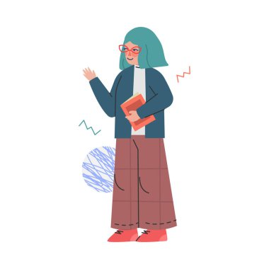 Kitapla Ayakta Duran Sevimli Kız, Çocuk Hobisi ve Eğitim Çizgi Filmi Vektör İllüzyonu