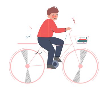 Bisiklete binen yakışıklı çocuk, açık hava aktivitesi çizgi film sunucusu illüstrasyonu.