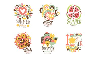 Yaz Tatili Özgün Tasarımı Süslü Şekiller Vektörü Ayarlı