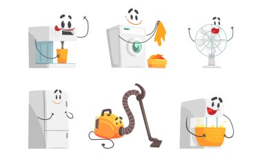 Mutfak Vektör Kümesinde Dostça İnsancıl Ev Aletleri Çalışıyor