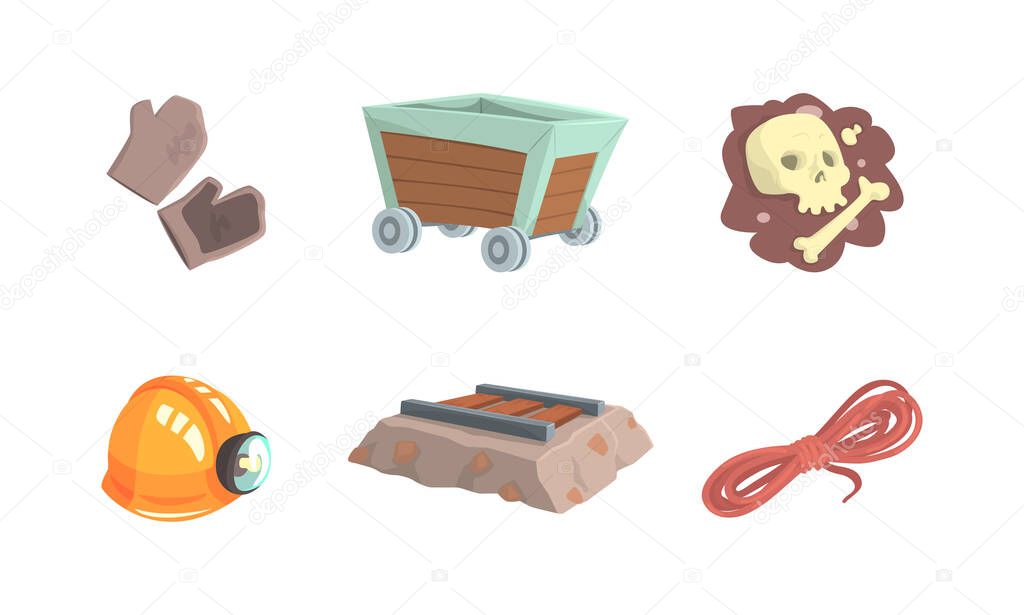 Mining Industrial Tools with Railroad and Trolley Vector Set
