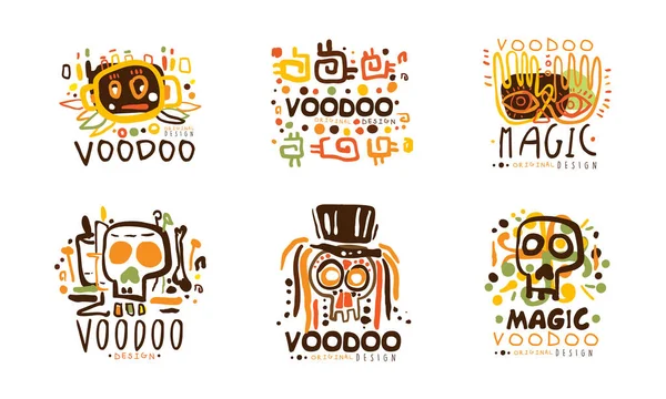 Diseño de Logo Original Vudú con Símbolos Indígenas Conjunto de Vectores — Archivo Imágenes Vectoriales