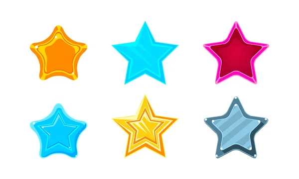 Cartoon Glossy Star of Different Colors Vector Set — Stock Vector