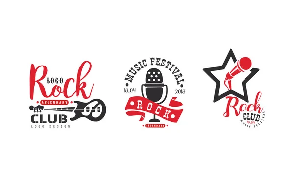 Rock Club Logo Design Set, Legendary Music Festival Retro Badges Vector Illustration — Stock Vector