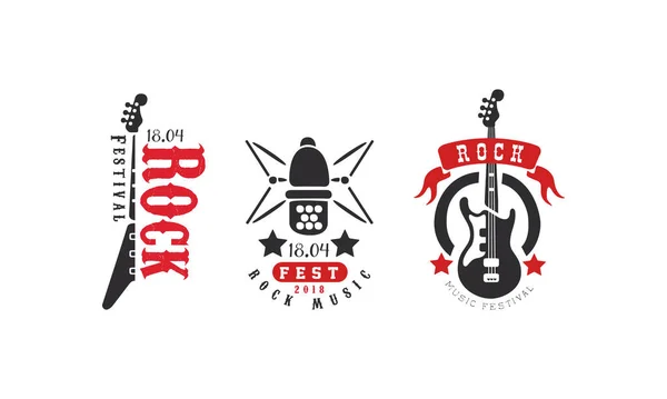 Rock Festival Club Logo Set, Rock Fest Music Retro Badges Vector Illustration — Stock Vector
