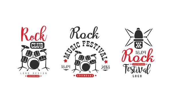 Rock Club Logo Set, Music Festival Retro Badges Vector Illustration — Stock Vector