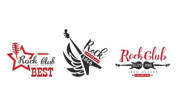 Legendary Rock Logo Original Design Set, Music Festival, Sound Studio Retro Badges Vector Illustration — Stock Vector