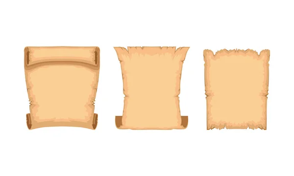 Conjunto de Rollos de Papiro Antiguo, Pergaminos de Papel Antiguo con Espacio para Ilustración de Vectores de Texto — Vector de stock