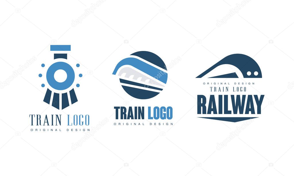 Train Logo Original Design Templates Set, Railway Retro Badges Vector Illustration