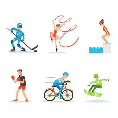 Farklı Olimpiyat Sporu Vektörü Seti Uygulayan Halk Karakterleri