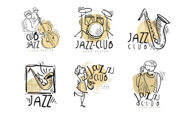 Jazz Club Logo Design with Musical Instrument Vector Set clipart