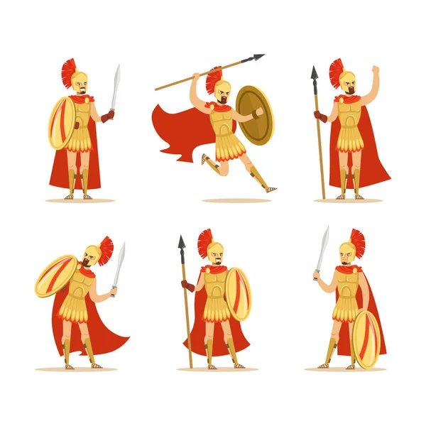 Gladiator or Swordsman as Roman Armed Combatant Vector Set — Stock Vector