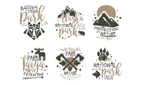 Alaska and Taiga National Park Labels Vector Set — Stock Vector