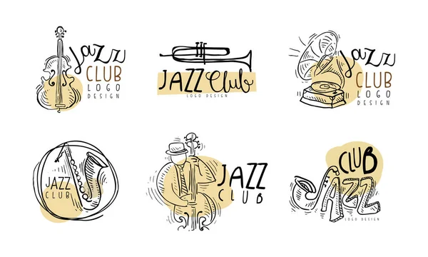 Jazz Club Logo Design with Musical Instrument Vector Set — Stock Vector
