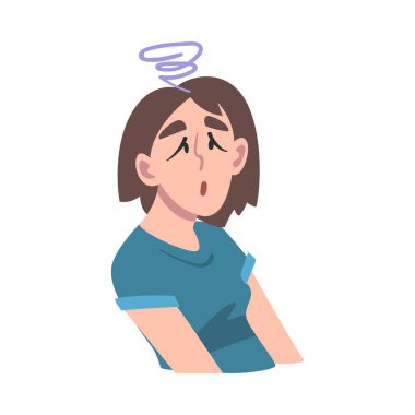 Hasta Genç Kadın Koordinasyon Bozukluğu, Kalp Çarpıntısı Belirtisi Çizgi Film Vektör İllüzyonu