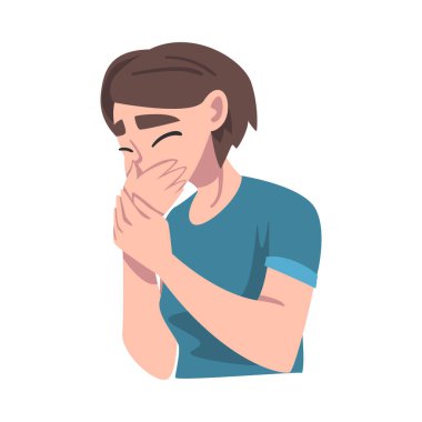 Genç Kadın Mide bulantısı, Kalp Çarpıntısının Semptomu Çizgi Film Vektör İllüzyonu