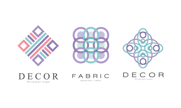 Decor Logo Design Set, Textile Business Logo Identity Labels, Tailor Shop, Sewing, Tailoring Industry, Fashion Designer Badges Flat Vector Illustration — Stock Vector