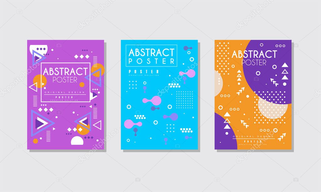 Abstract Poster Set, Bright Creative Cover, Brochure, Banner, Card, Background Vector Illustration