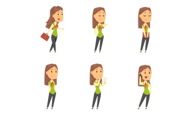 Çalışma Günü Yoğun Vektör Ayarları Olan İş Kadını Karakteri