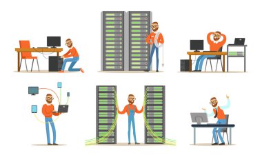 Genç Sakallı Adam Sunucu ve Bilgisayarların Onarımı ve Bakımı Görevine Başladı