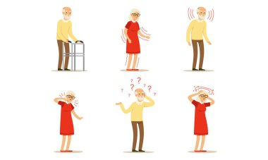 Yaşlılar Sağlık Sorunu ve Hastalık Vektörü İllüstrasyonu Seti