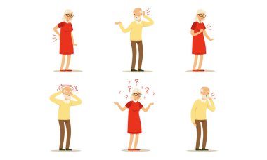 Yaşlılar Sağlık Sorunu ve Hastalık Vektörü İllüstrasyonu Seti