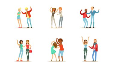 Tartışma ve Tartışma Seti, Erkek ve Kadın Kişiler Sorunları Çözüyor ve Çizgi Film Vektörü Resimleri