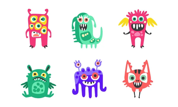 Leuke cartoon monsters met glimlachende gezichten en Funky Shapes Vector Set — Stockvector