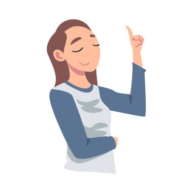 Kendine güvenen kız, kendini beğenmişliği, gururu, kendini beğenmişliği, kendine güveni ve karikatür tasviri.