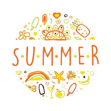 Yaz Sancak Şablonu ve Yuvarlak Şekil Vektörü İllüstrasyonu Sembolleri