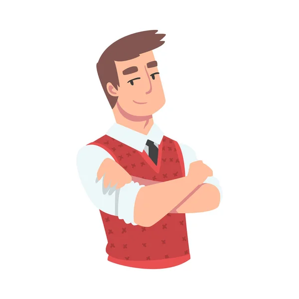 Confident Young Man Standing Folding his Arms, Self Pride, Acceptance, Esteem Concept Cartoon Vector Illustration — Stock Vector