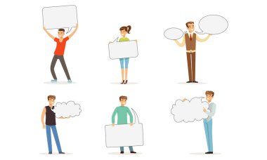 Boş Konuşma Baloncuğu Vektörü Çizimi Yapan Halk Karakterleri