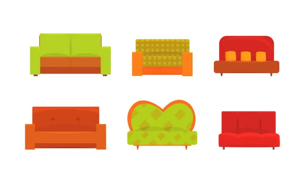 Couch atau Sofa sebagai Piece of Furniture untuk Seating Vector Set - Stok Vektor