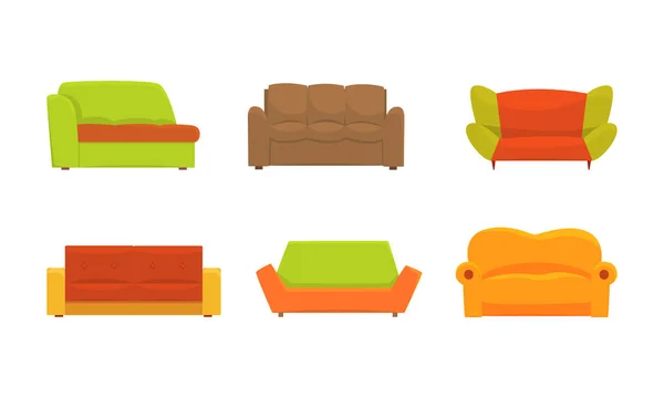 Couch atau Sofa sebagai Piece of Furniture untuk Seating Vector Set - Stok Vektor