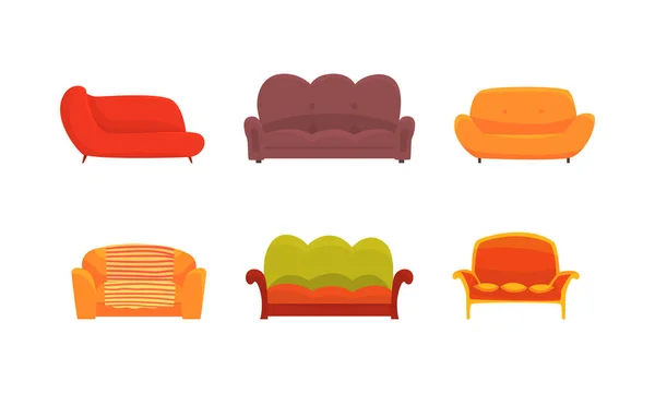 Couch atau Sofa sebagai Piece of Furniture untuk Seating Vector Set - Stok Vektor