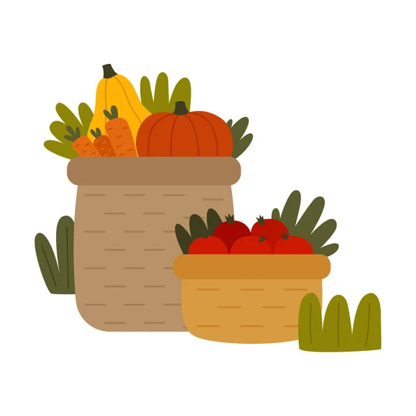 Verduras maduras Descansadas en Cesta como Cosecha Estacional e Ilustración Vectorial de Rendimiento — Vector de stock