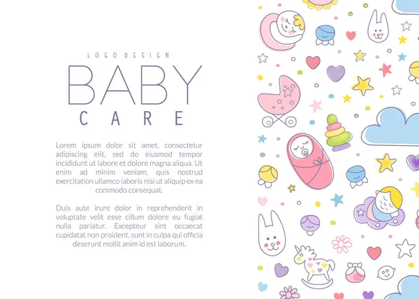 Cute Baby Care Poster Template with Copyspace Vector Illustration — Stock Vector