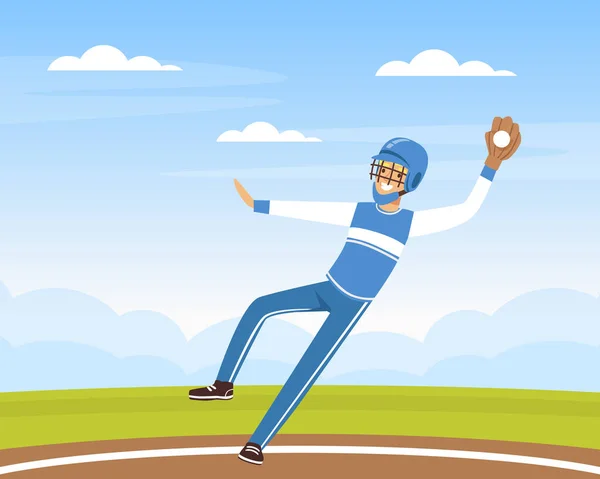 Персонаж молодої людини Гра в бейсбол або гра на полі Векторні ілюстрації — стоковий вектор