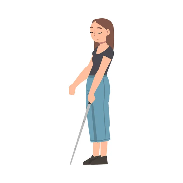 Blindes Mädchen mit Gehstock, Rehabilitation, behindertengerechtes Konzept Cartoon Vector Illustration — Stockvektor