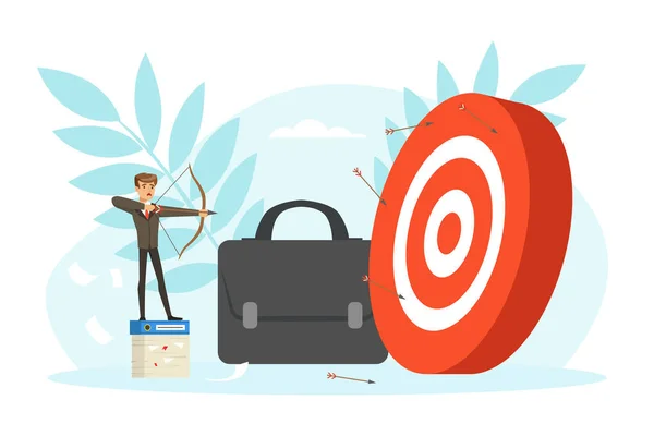 Unsuccessful Businessman Aiming to Target, Business Failure, Work Mistake, Bankruptcy Concept Vector Illustration — Stock Vector