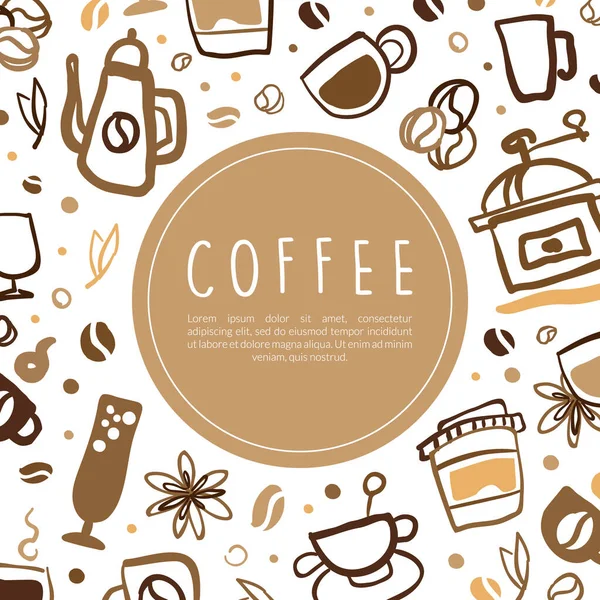 Coffee Banner Template with Text, Coffee Shop, Cafe Poster, Kártya ízesített italok zökkenőmentes minta vektor illusztráció — Stock Vector