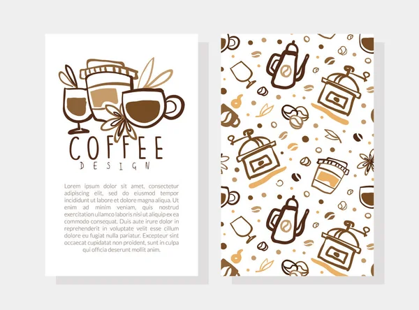 Дизайн-шаблон кофейной карты с текстом, кофейней, визитной карточкой кафе, брошюрой, флаером с ароматическими напитками — стоковый вектор
