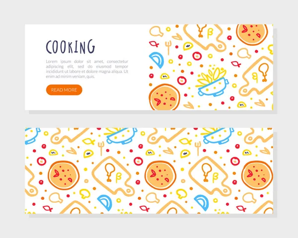 烹饪登陆页模板、烹饪学校、烹饪类网站界面与厨房用具无缝模式n矢量图解 — 图库矢量图片