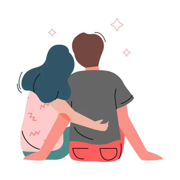 Pareja romántica feliz sentada y abrazándose la una a la otra Vector Illustration — Vector de stock