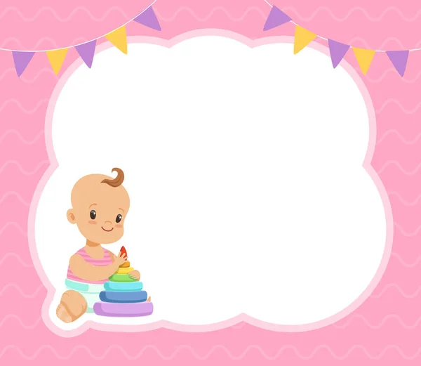 Banner de ducha de bebé con espacio para texto, Cartel de niña, Tarjeta, Invitación Vector Ilustración — Vector de stock