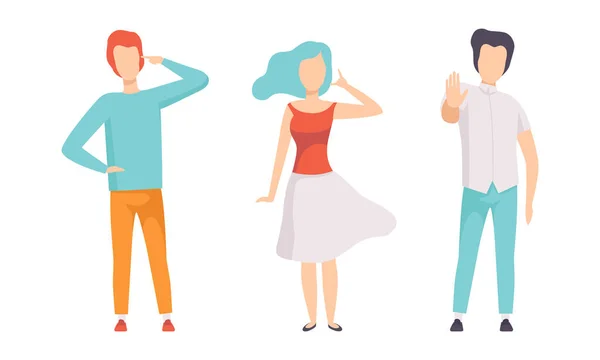 Pessoas Gesturing Set, Pessoa Mostrando Gestos Mão Negativos e Positivos, Conceito de Comunicação Não-verbal Ilustração vetorial plana — Vetor de Stock