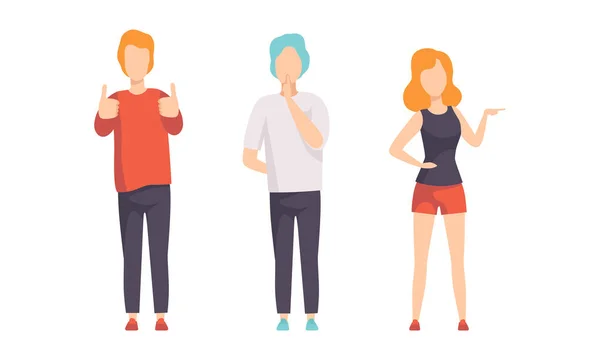 Set of People Doing Hand Gestures, Nonverbal Communication Concept Flat Vector Illustration - Stok Vektor