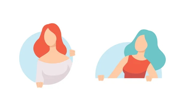 Conjunto de pessoas curiosas, personagens femininas espreitando e olhando para fora do Windows Flat Vector Ilustração — Vetor de Stock